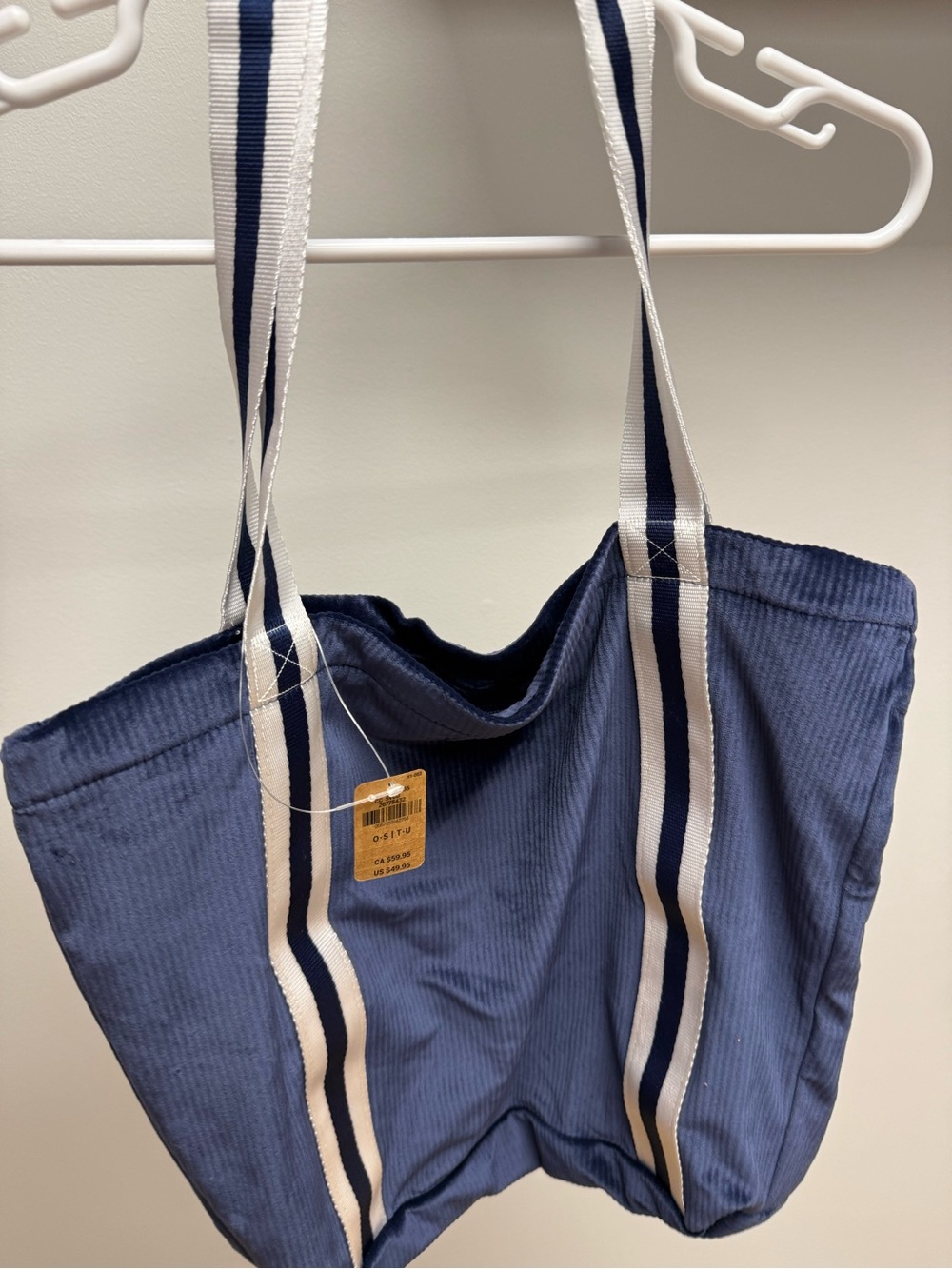 PINK Victoria's Secret Navy Tote with White and Navy Striped Handles